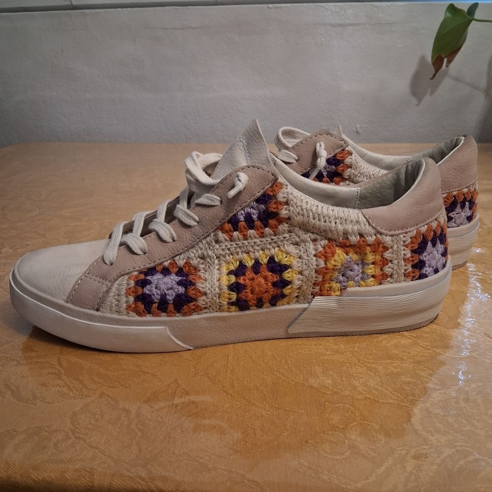 Dolce Vita Floral Crochet Panel Low-Top Sneakers in Cream, Orange & Purple
